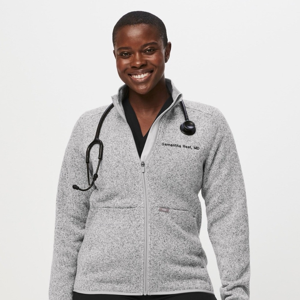 Figs On Shift Sweat Knit Jacket in Heather Light Grey XS